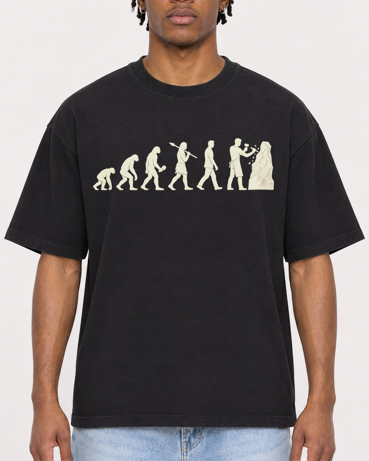 Mockup Boxy Heavyweight Tee Black male close-up 05