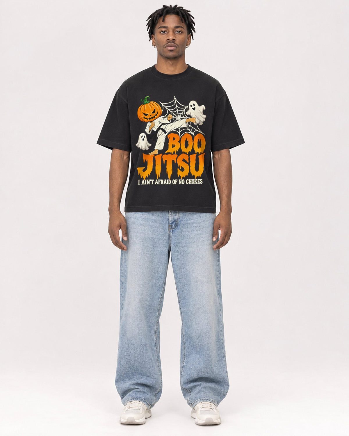 Mockup Boxy Heavyweight Tee Black male full-body 05