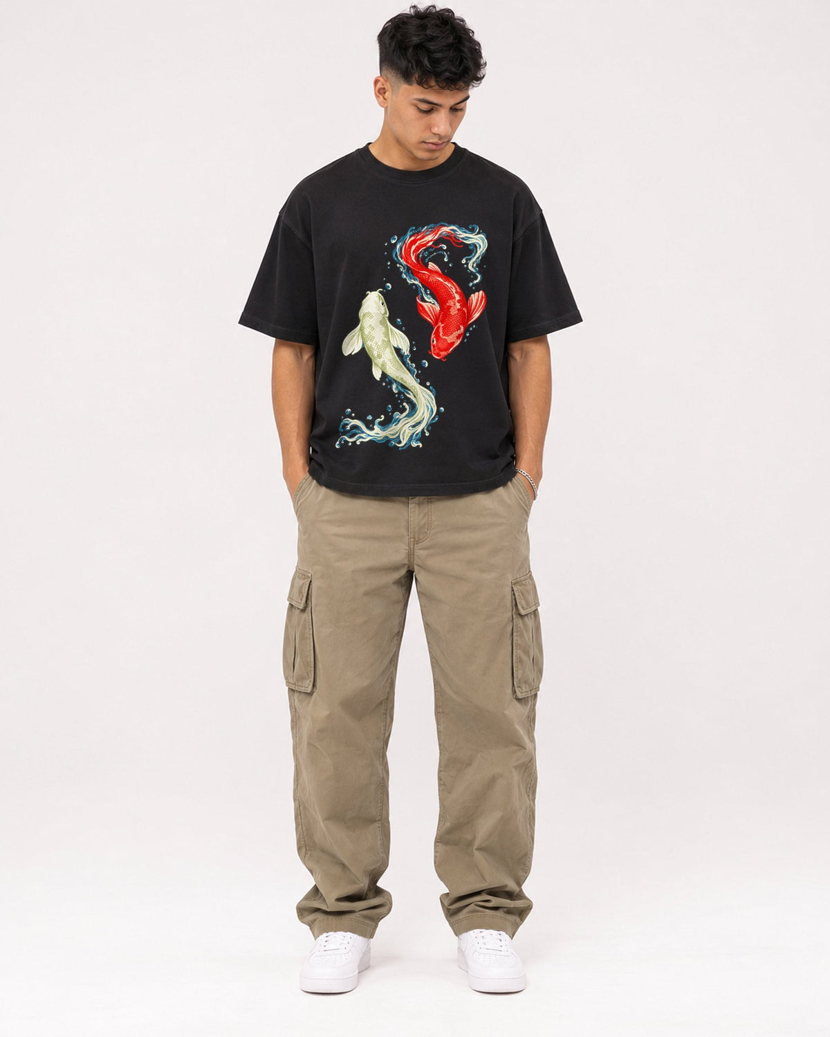 Mockup Boxy Heavyweight Tee Black male full-body 16