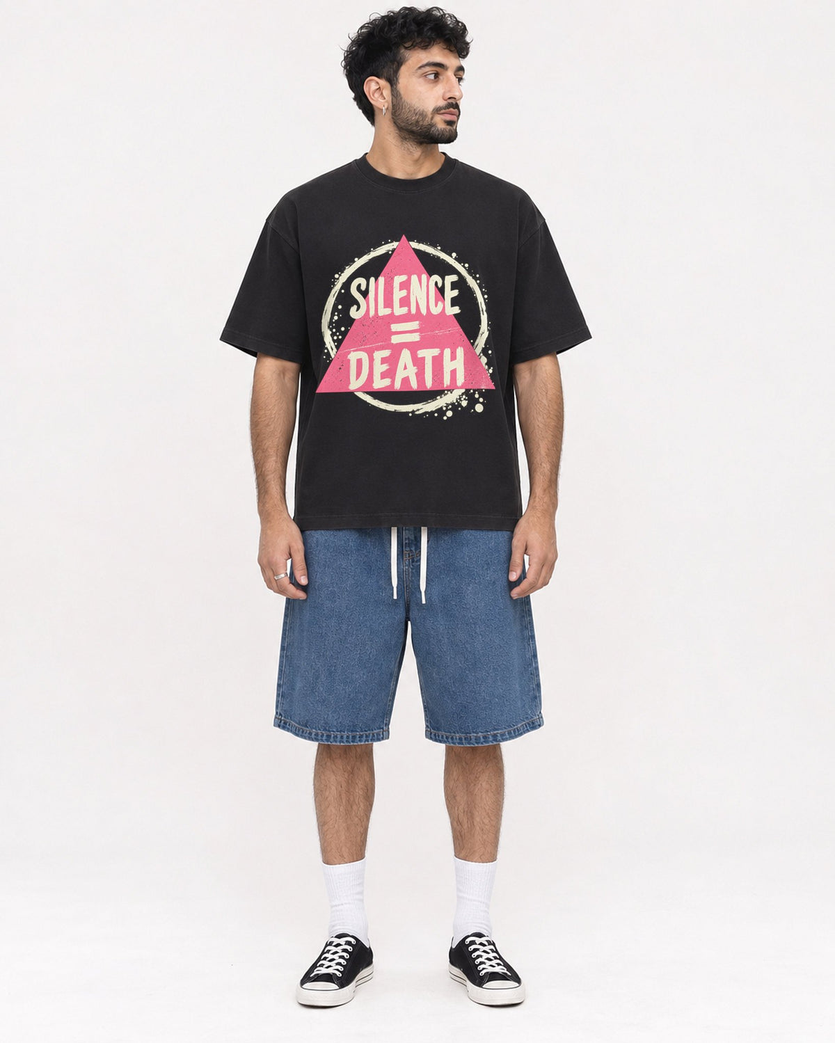 Mockup Boxy Heavyweight Tee Black male full-body 07