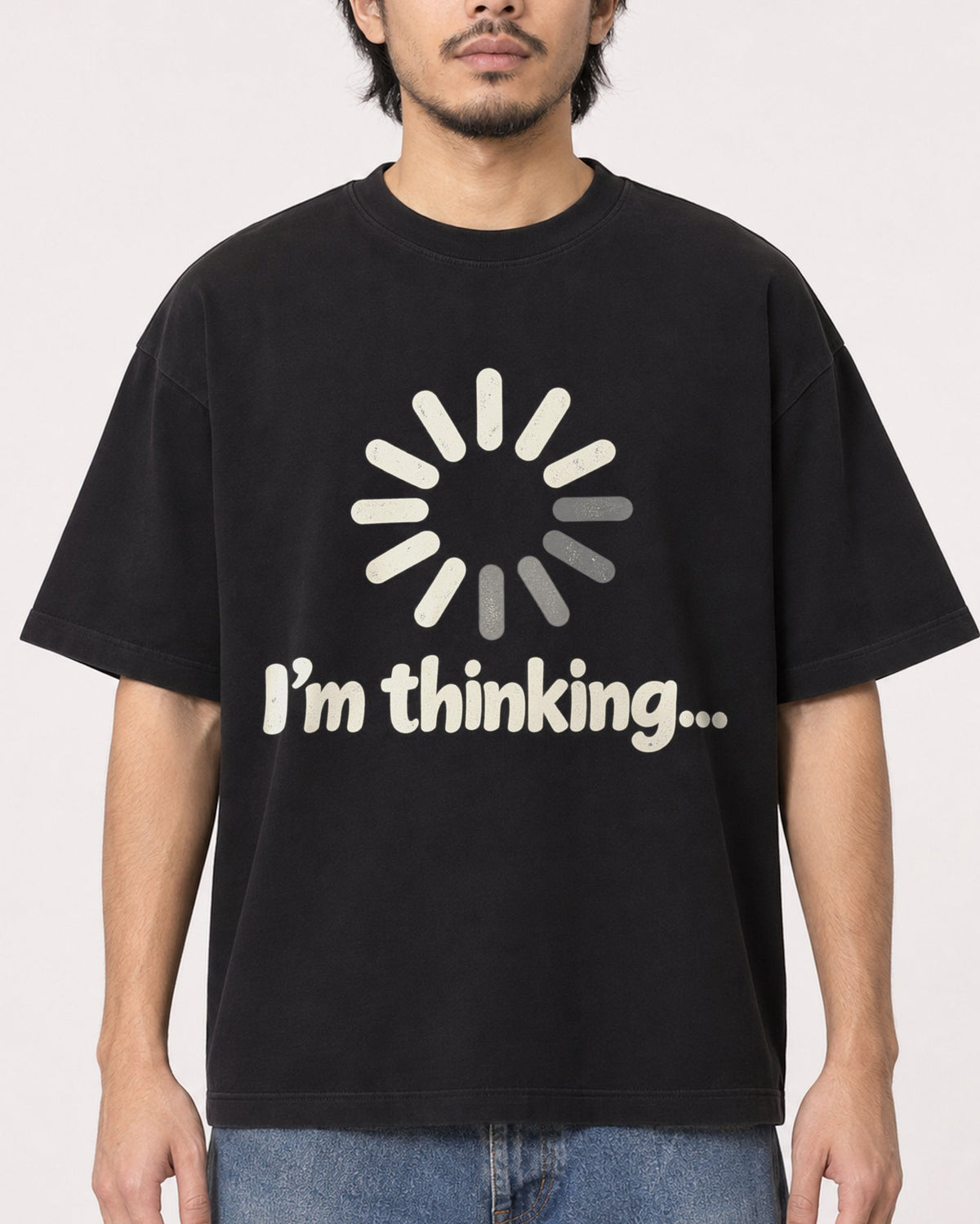 Mockup Boxy Heavyweight Tee Black male close-up 22