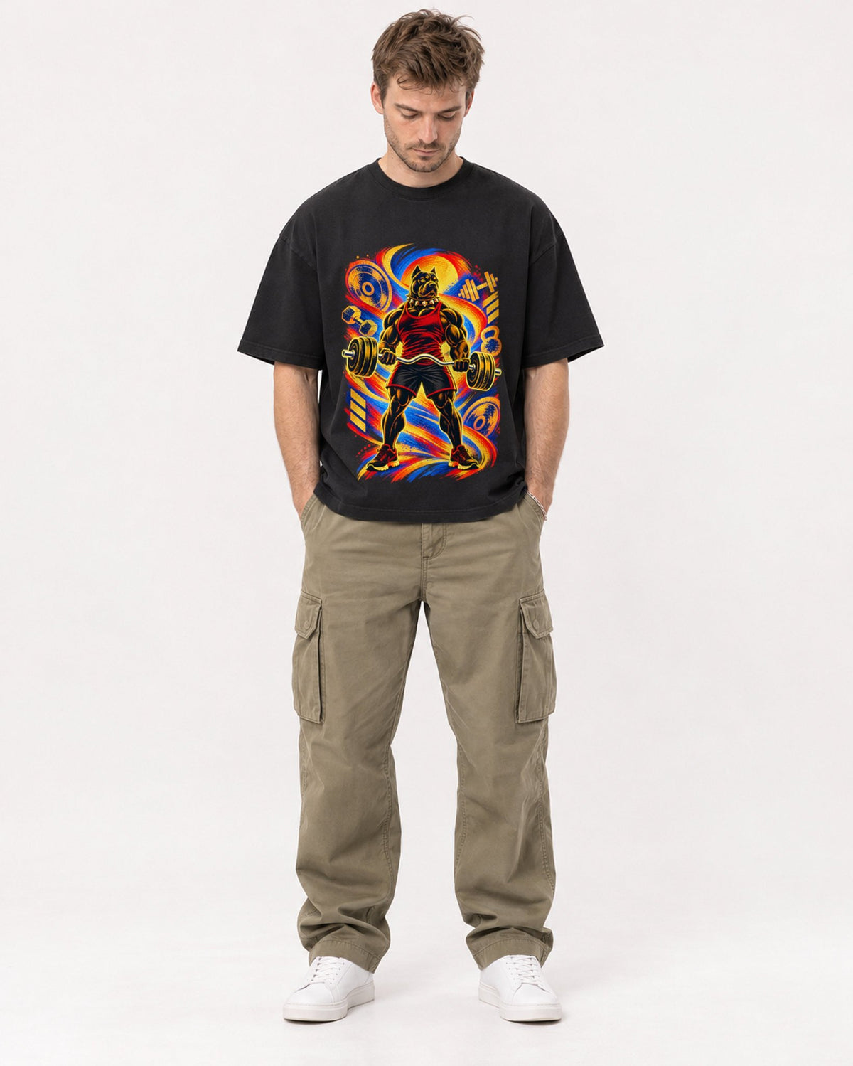 Mockup Boxy Heavyweight Tee Black male full-body 08