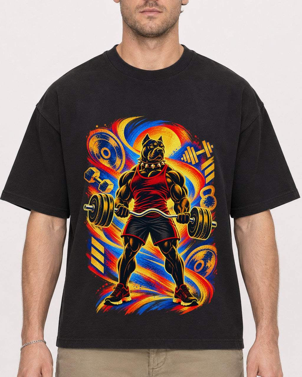 Mockup Boxy Heavyweight Tee Black male close-up 08