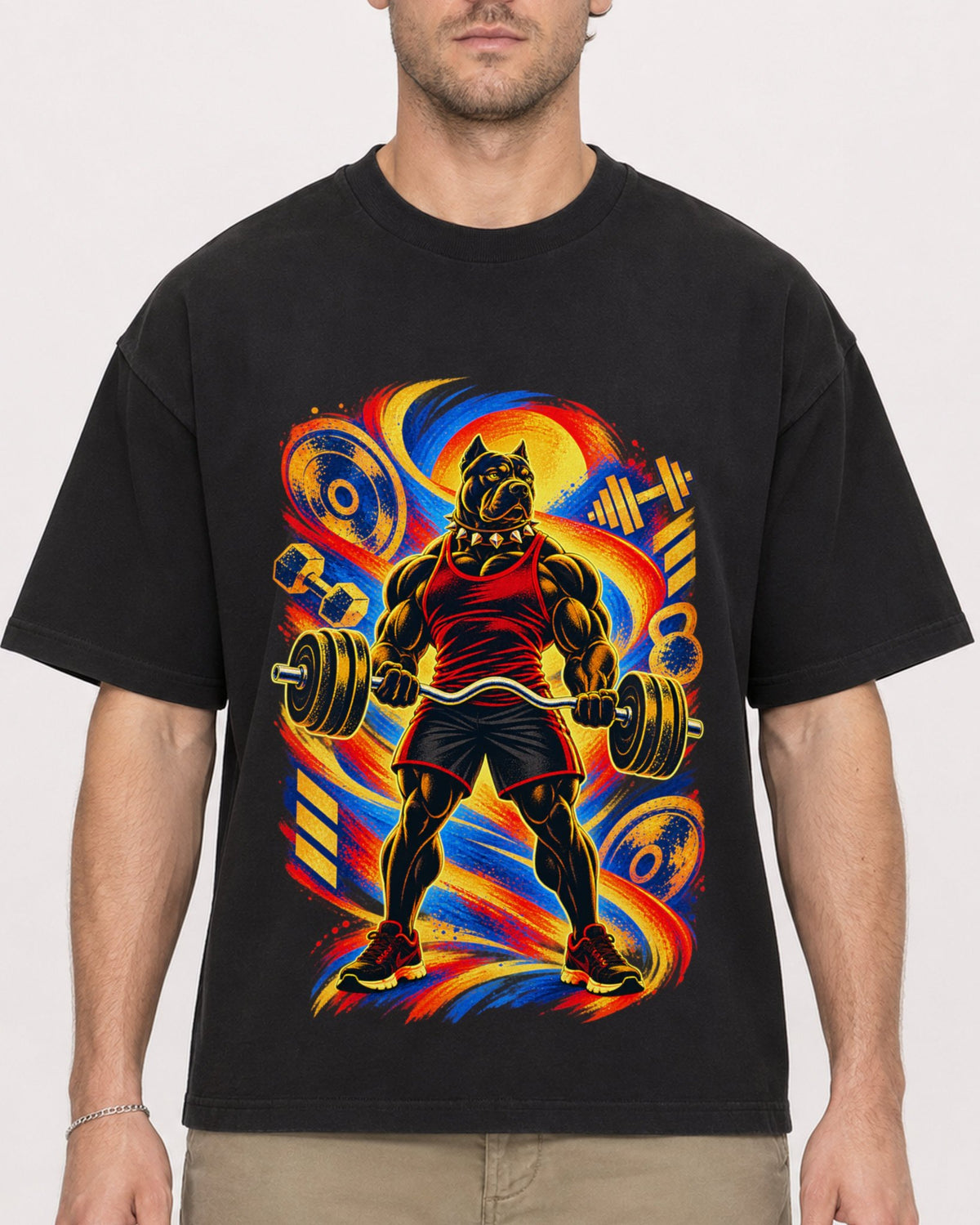 Mockup Boxy Heavyweight Tee Black male close-up 08