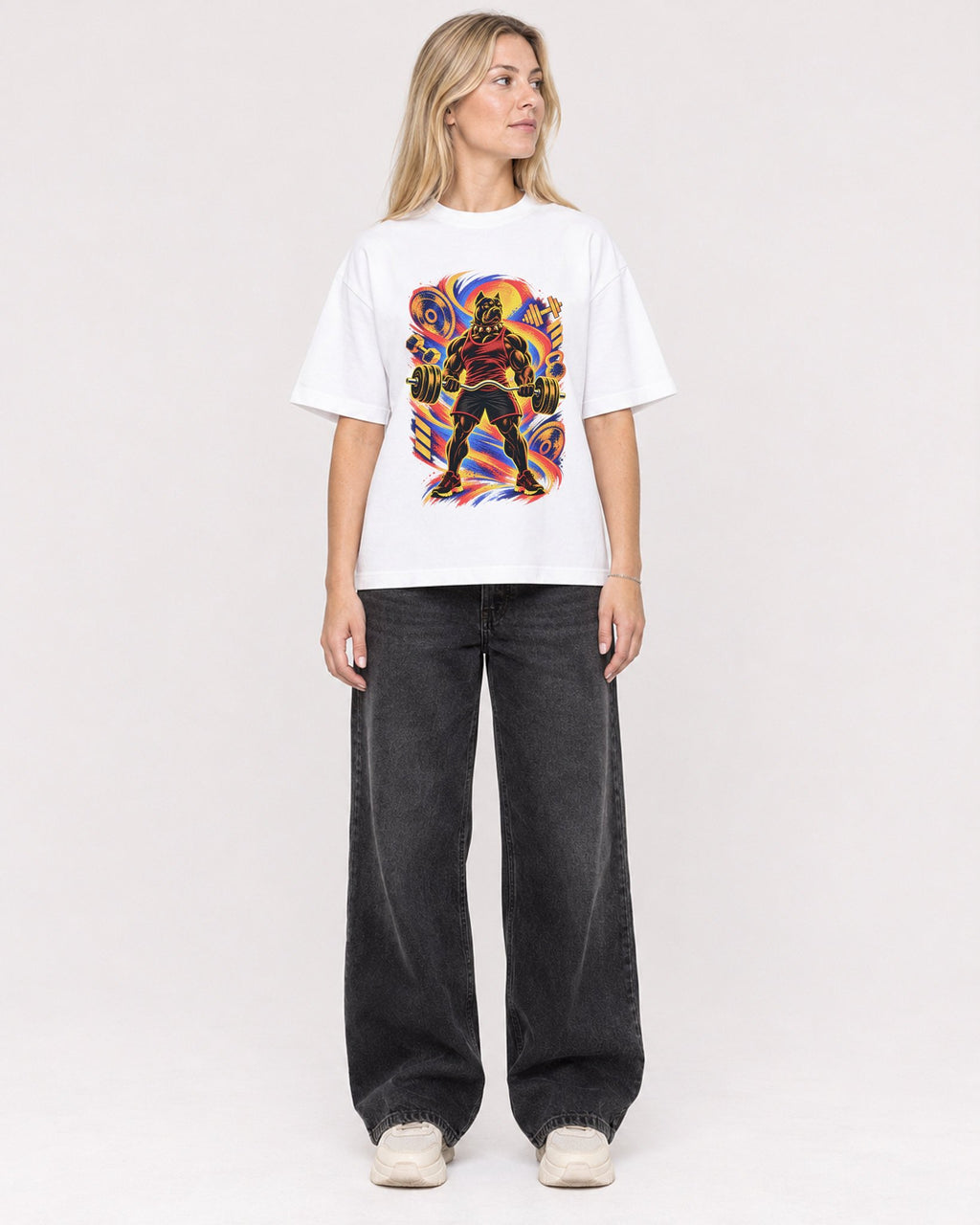 Mockup Boxy Heavyweight Tee White female full-body 08