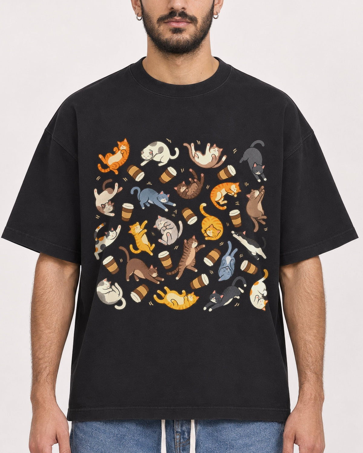 Mockup Boxy Heavyweight Tee Black male close-up 07