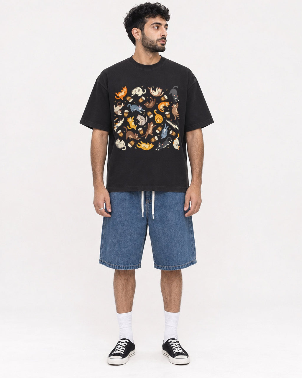 Mockup Boxy Heavyweight Tee Black male full-body 07