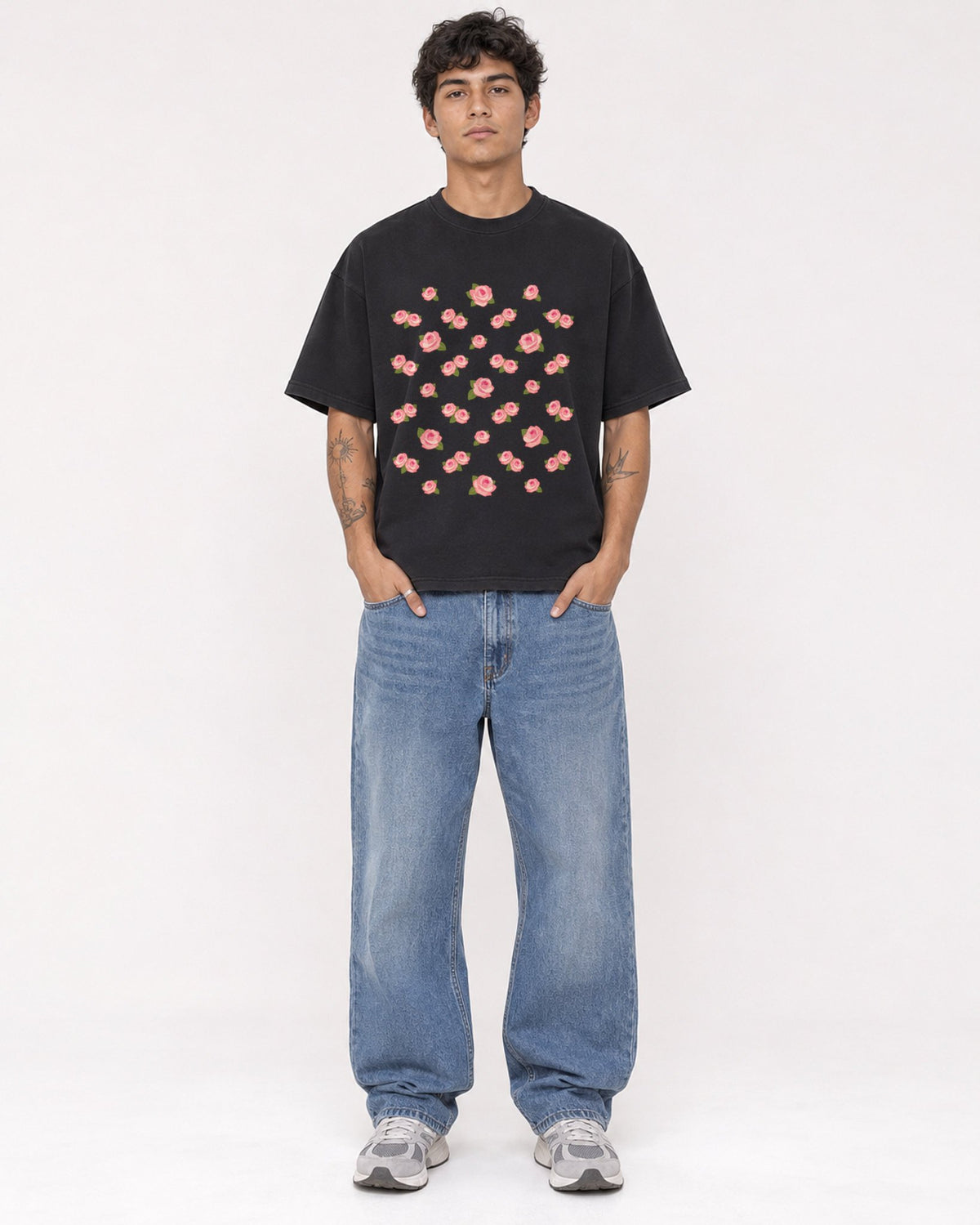 Mockup Boxy Heavyweight Tee Black male full-body 06