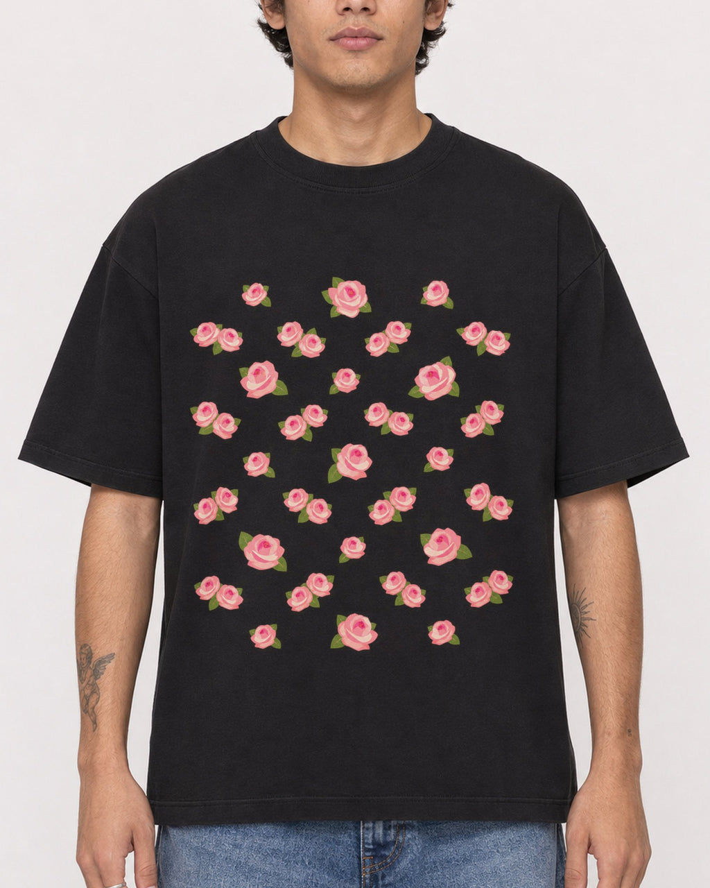 Mockup Boxy Heavyweight Tee Black male close-up 06
