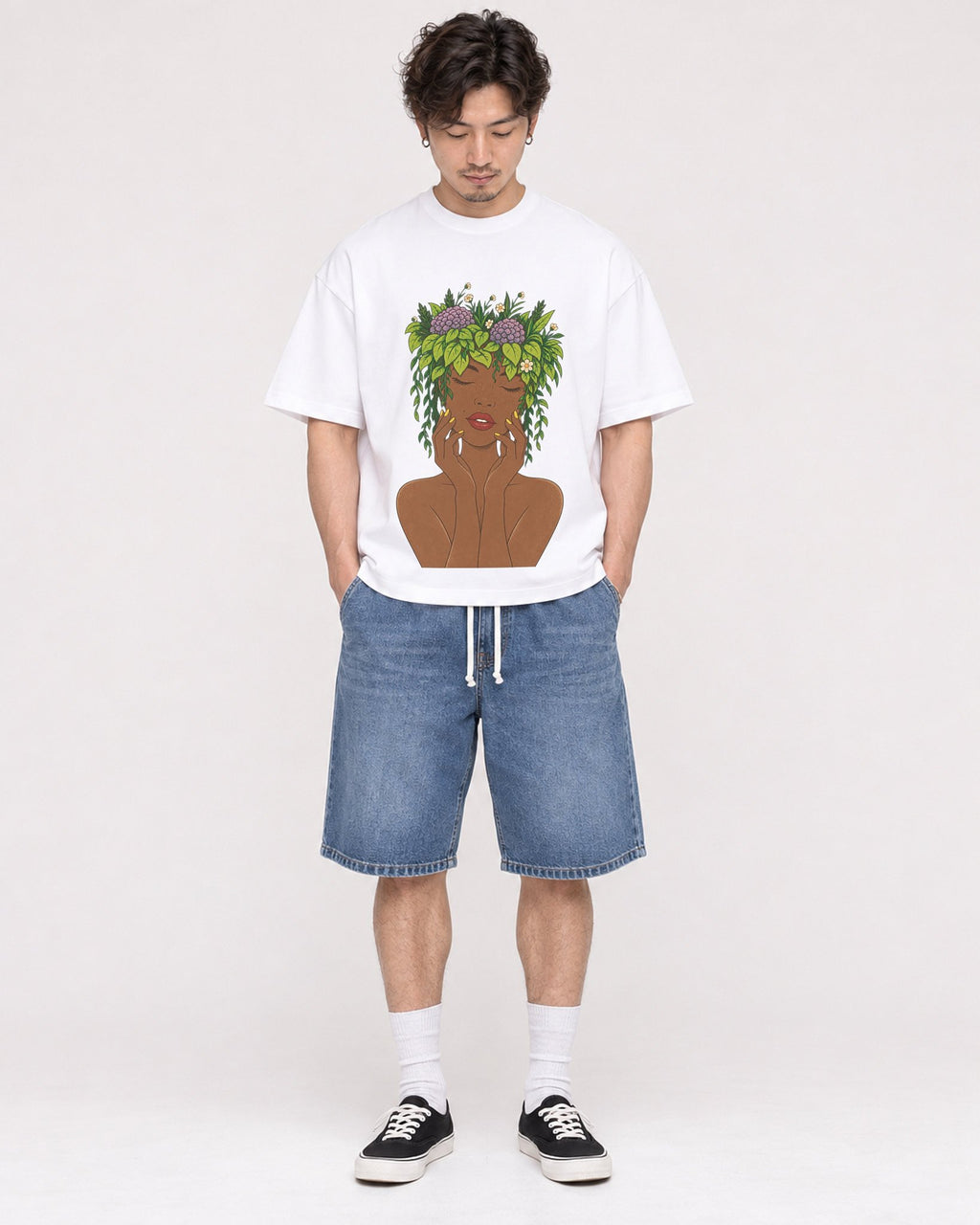 Mockup Boxy Heavyweight Tee White male full-body 03