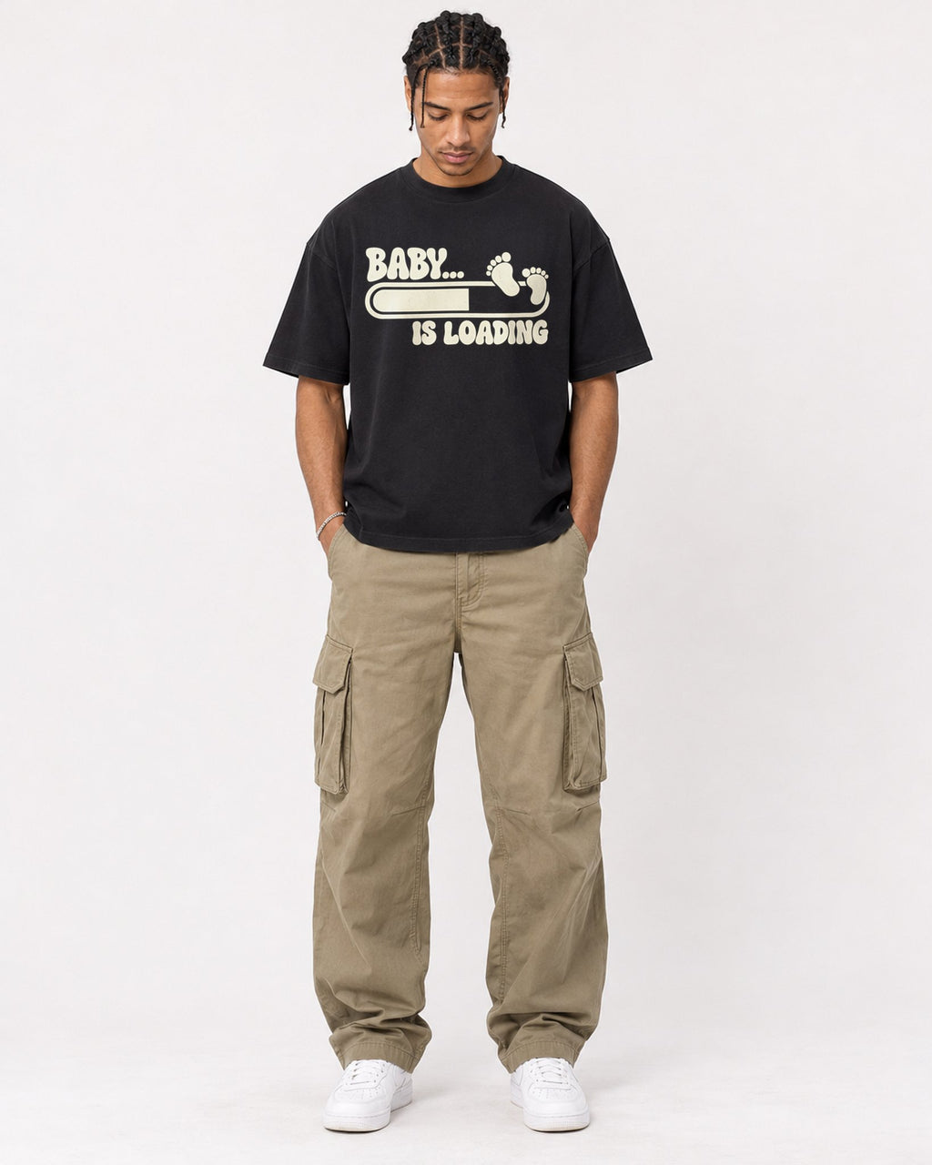 Mockup Boxy Heavyweight Tee Black male full-body 40