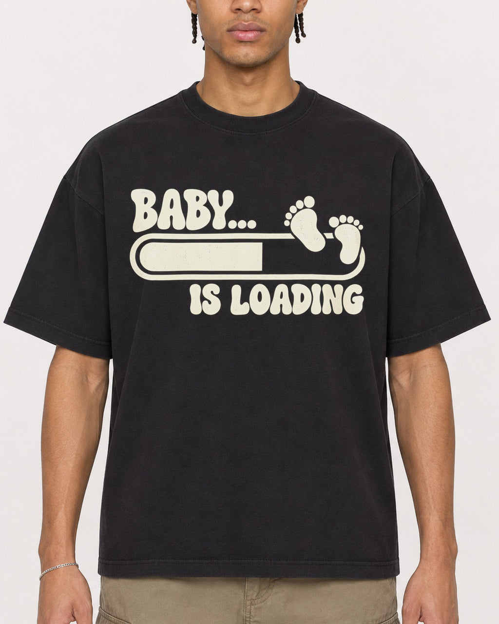 Mockup Boxy Heavyweight Tee Black male close-up 40