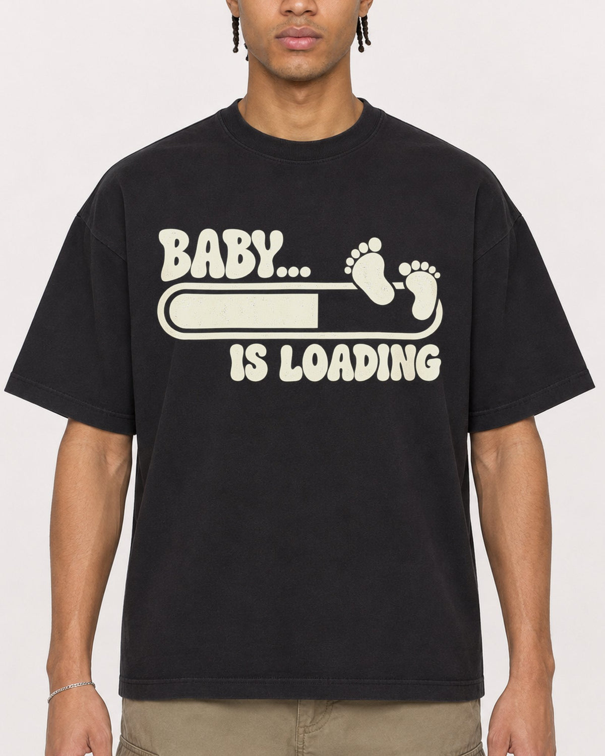 Mockup Boxy Heavyweight Tee Black male close-up 40