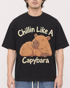 Mockup Boxy Heavyweight Tee Black male close-up 03