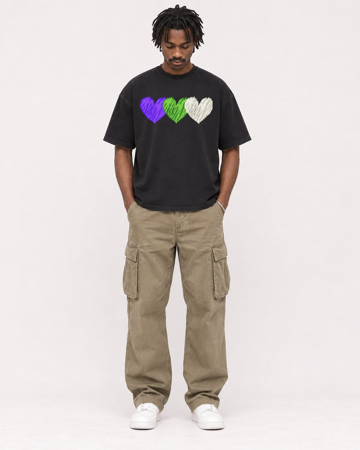 Mockup Boxy Heavyweight Tee Black male full-body 04