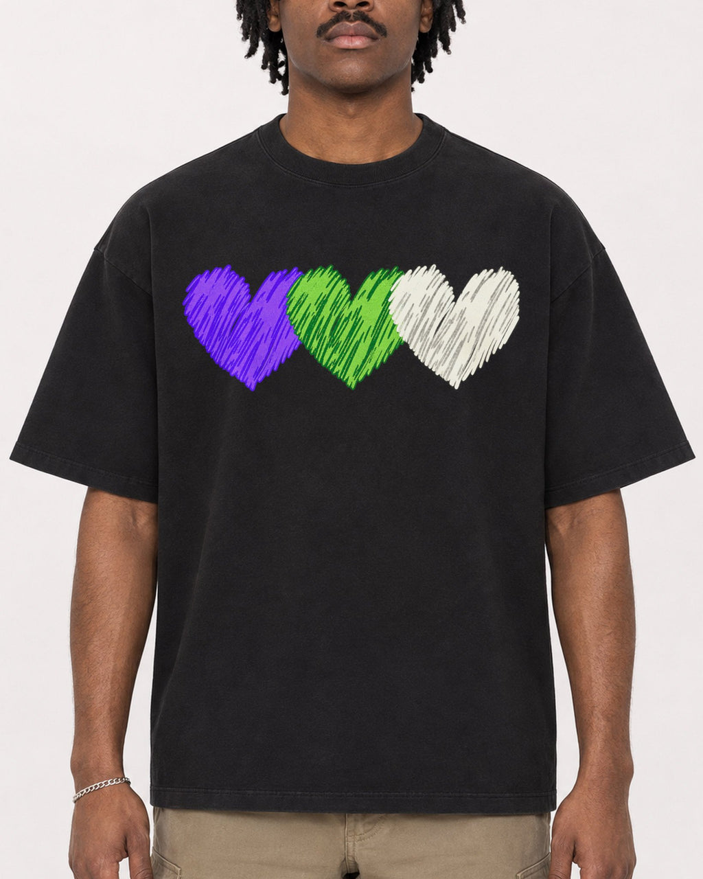Mockup Boxy Heavyweight Tee Black male close-up 04
