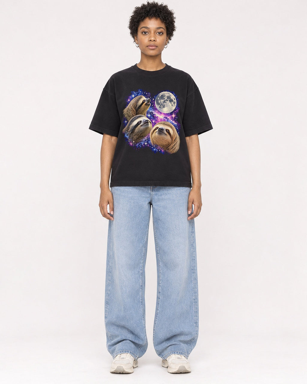 Mockup Boxy Heavyweight Tee Black female full-body 35