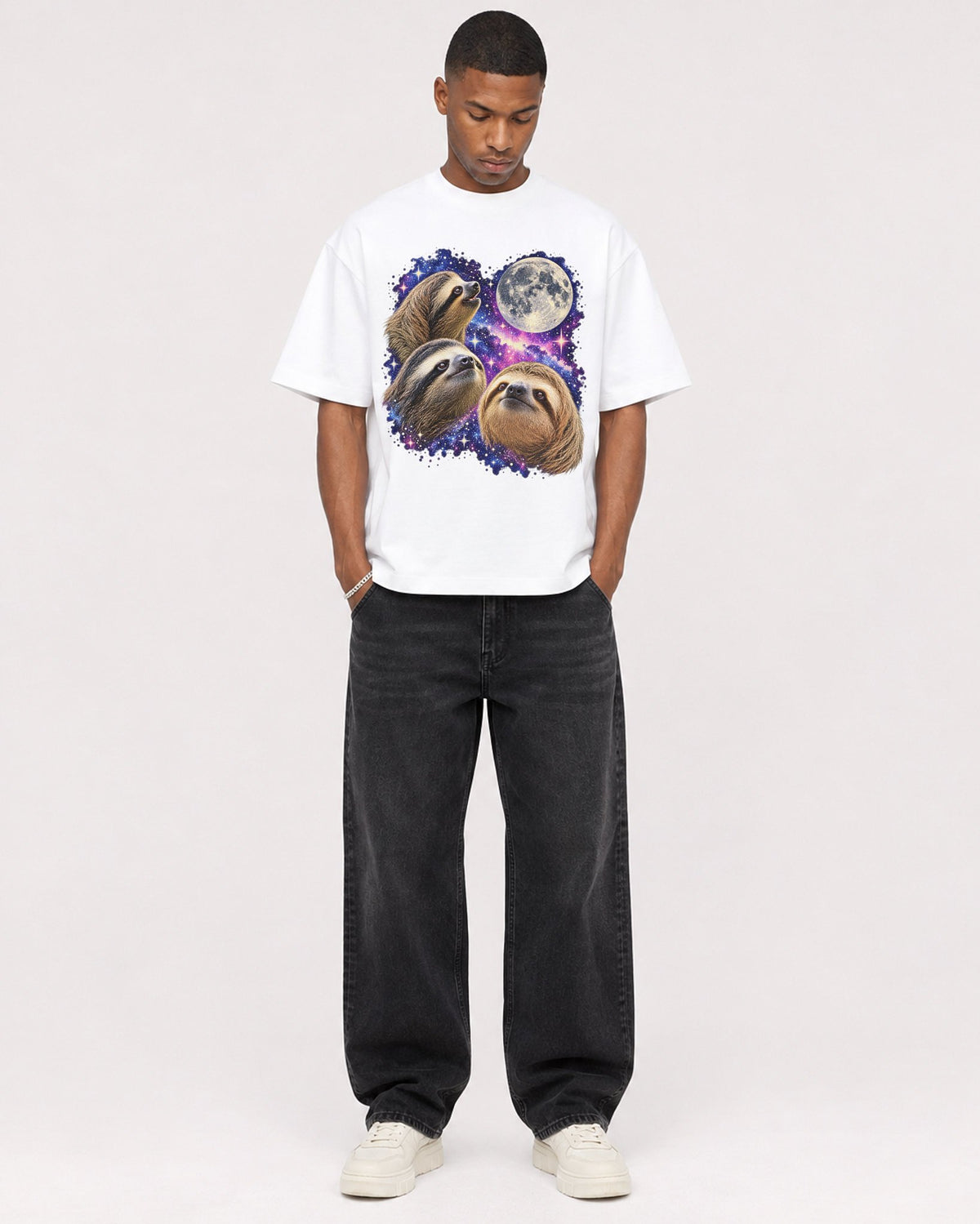 Mockup Boxy Heavyweight Tee White male full-body 35