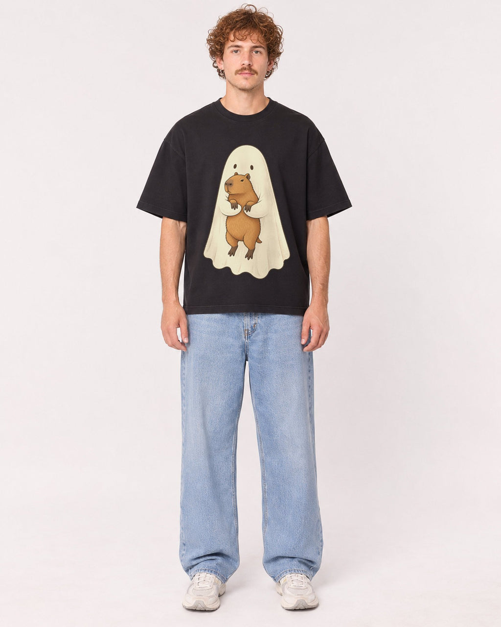 Mockup Boxy Heavyweight Tee Black male full-body 09