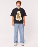 Mockup Boxy Heavyweight Tee Black male full-body 09