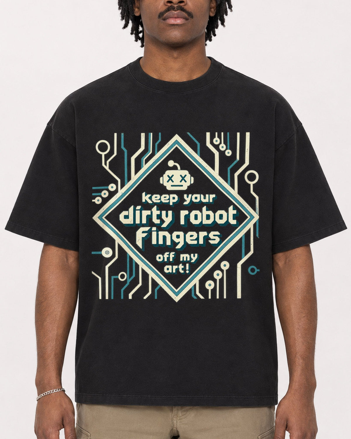 Mockup Boxy Heavyweight Tee Black male close-up 04