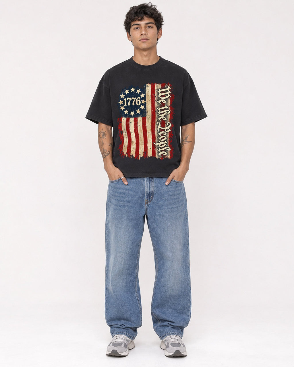 Mockup Boxy Heavyweight Tee Black male full-body 06