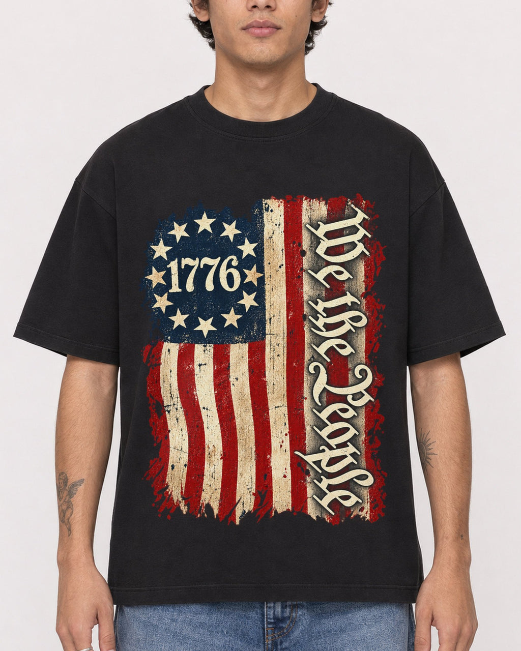 Mockup Boxy Heavyweight Tee Black male close-up 06