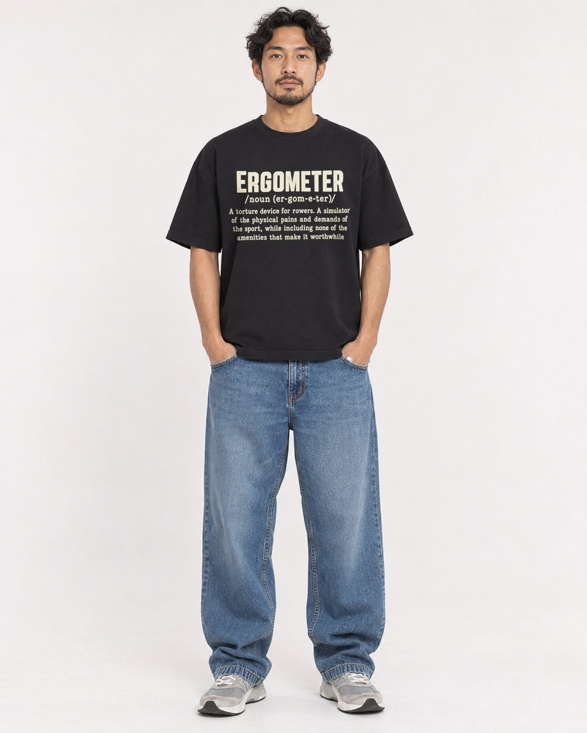 Mockup Boxy Heavyweight Tee Black male full-body 02