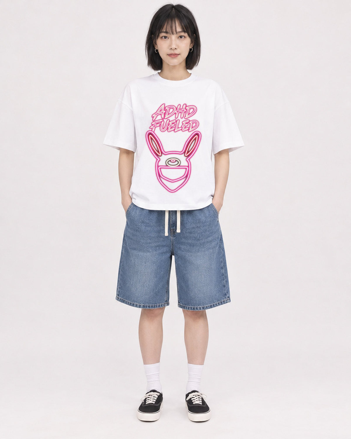 Mockup Boxy Heavyweight Tee White female full-body 11