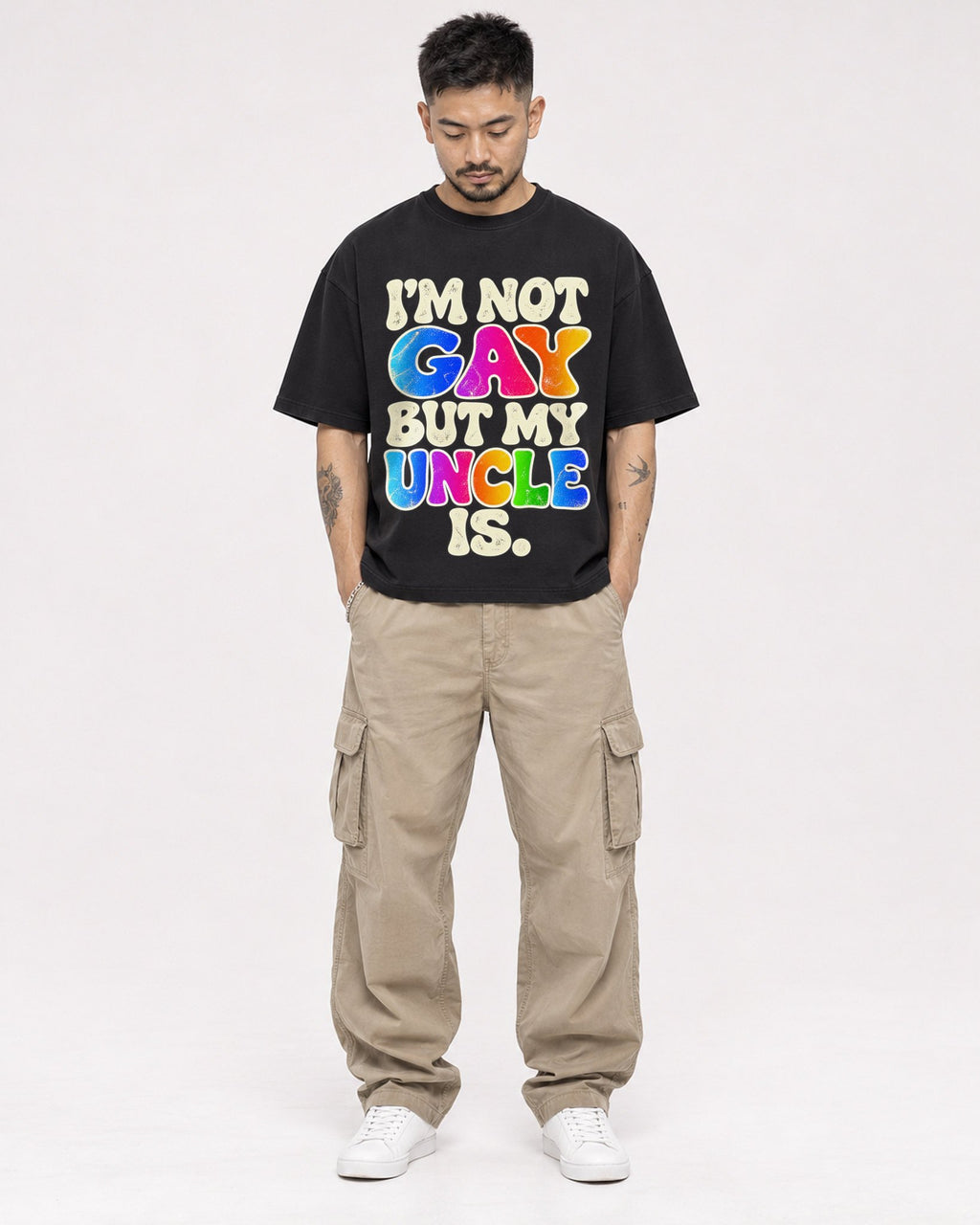 Mockup Boxy Heavyweight Tee Black male full-body 12