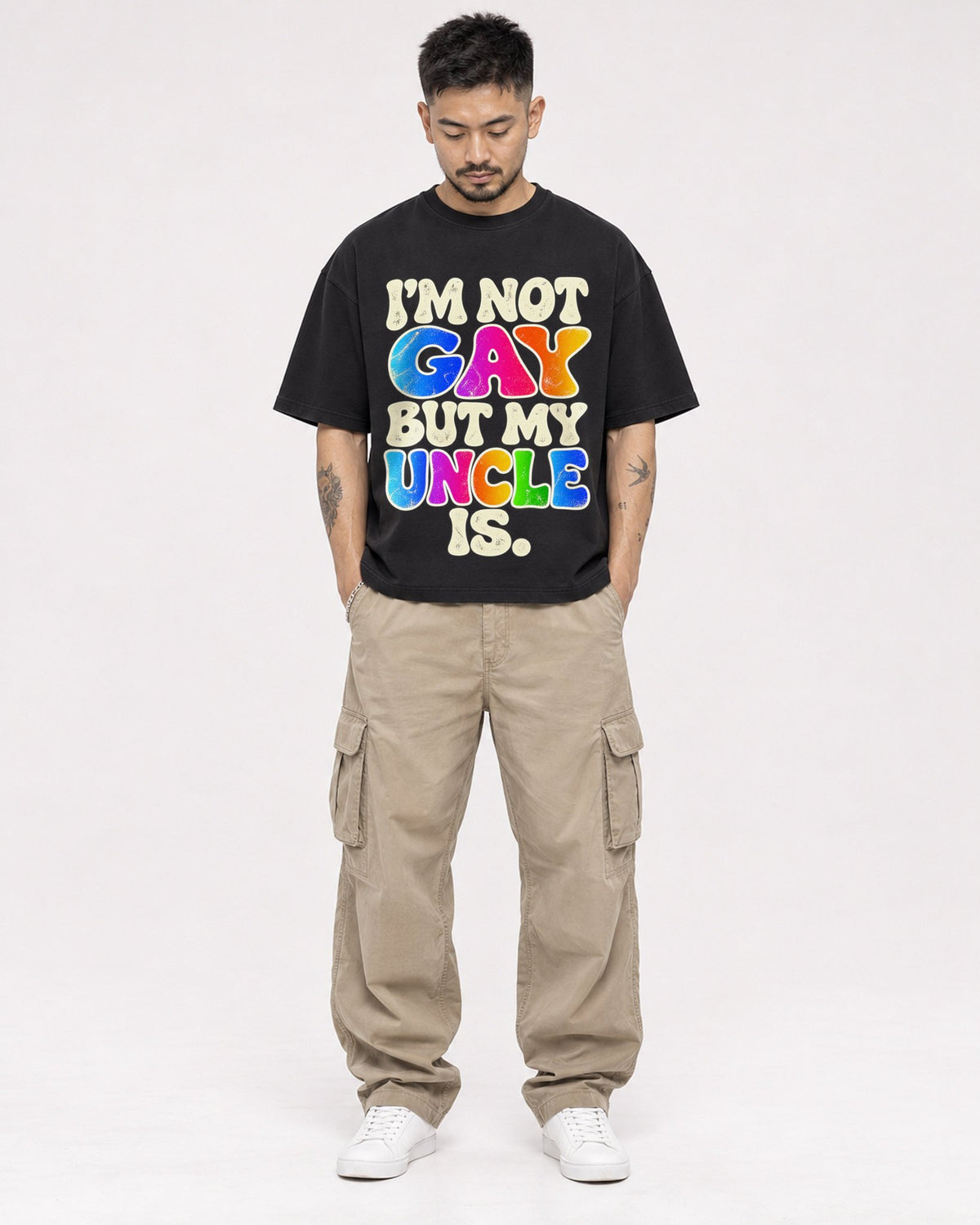 Mockup Boxy Heavyweight Tee Black male full-body 12