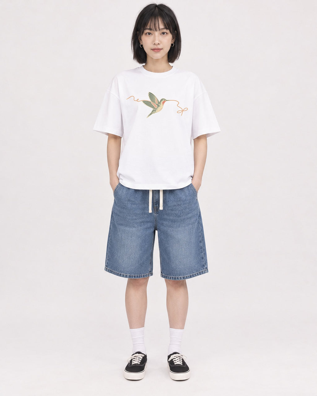 Mockup Boxy Heavyweight Tee White female full-body 11
