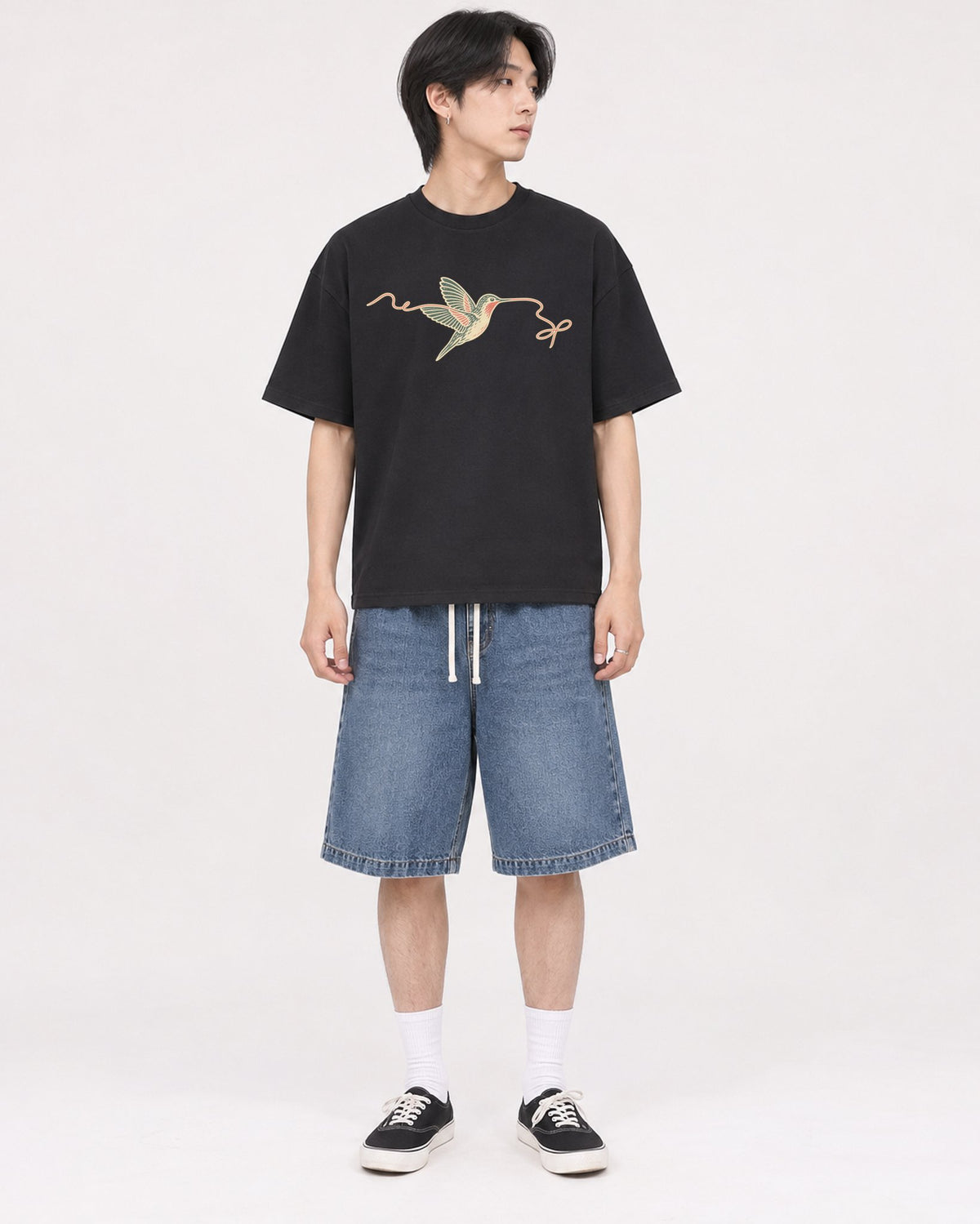 Mockup Boxy Heavyweight Tee Black male full-body 11