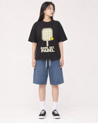 Mockup Boxy Heavyweight Tee Black female full-body 01