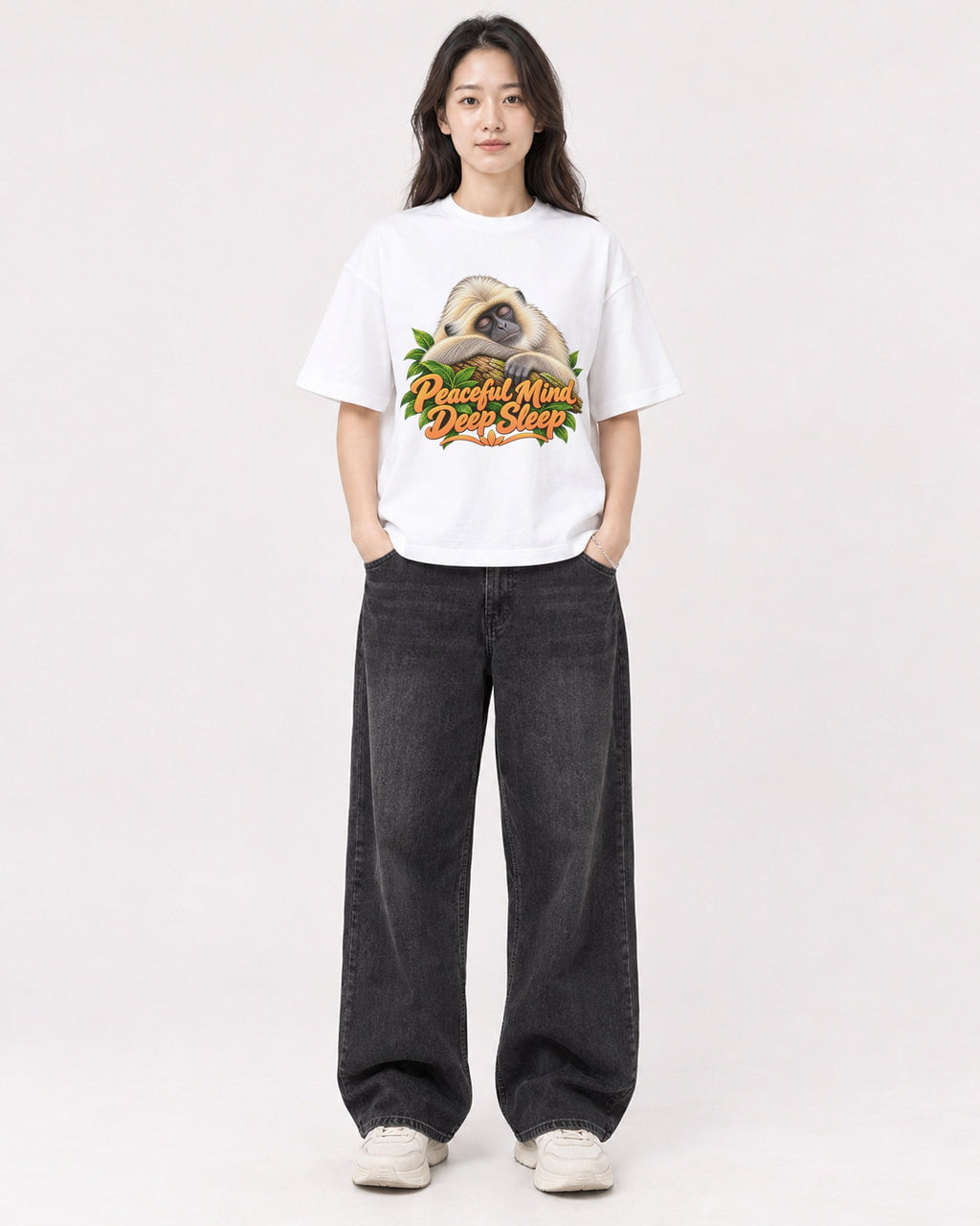 Mockup Boxy Heavyweight Tee White female full-body 03