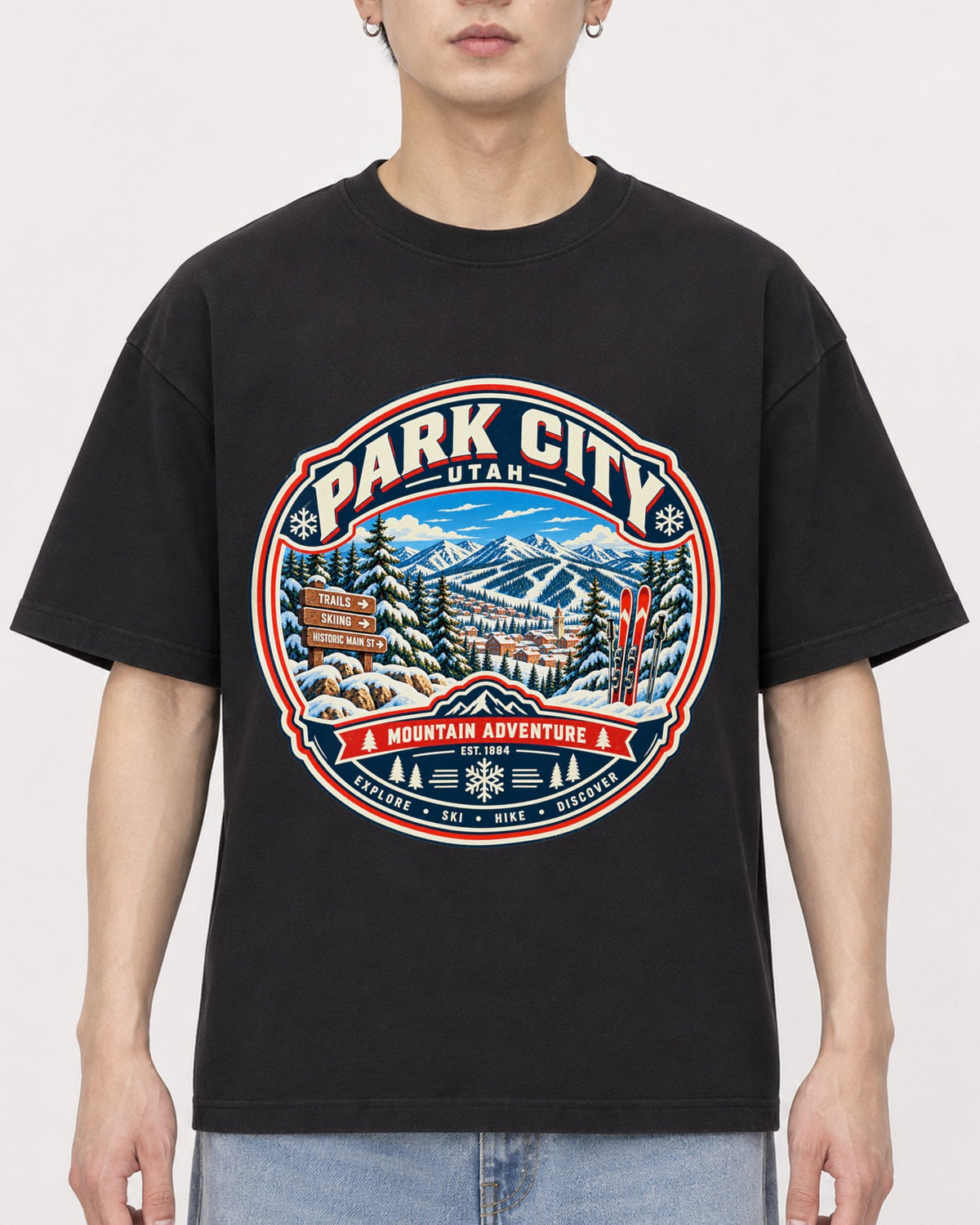 Mockup Boxy Heavyweight Tee Black male close-up 01