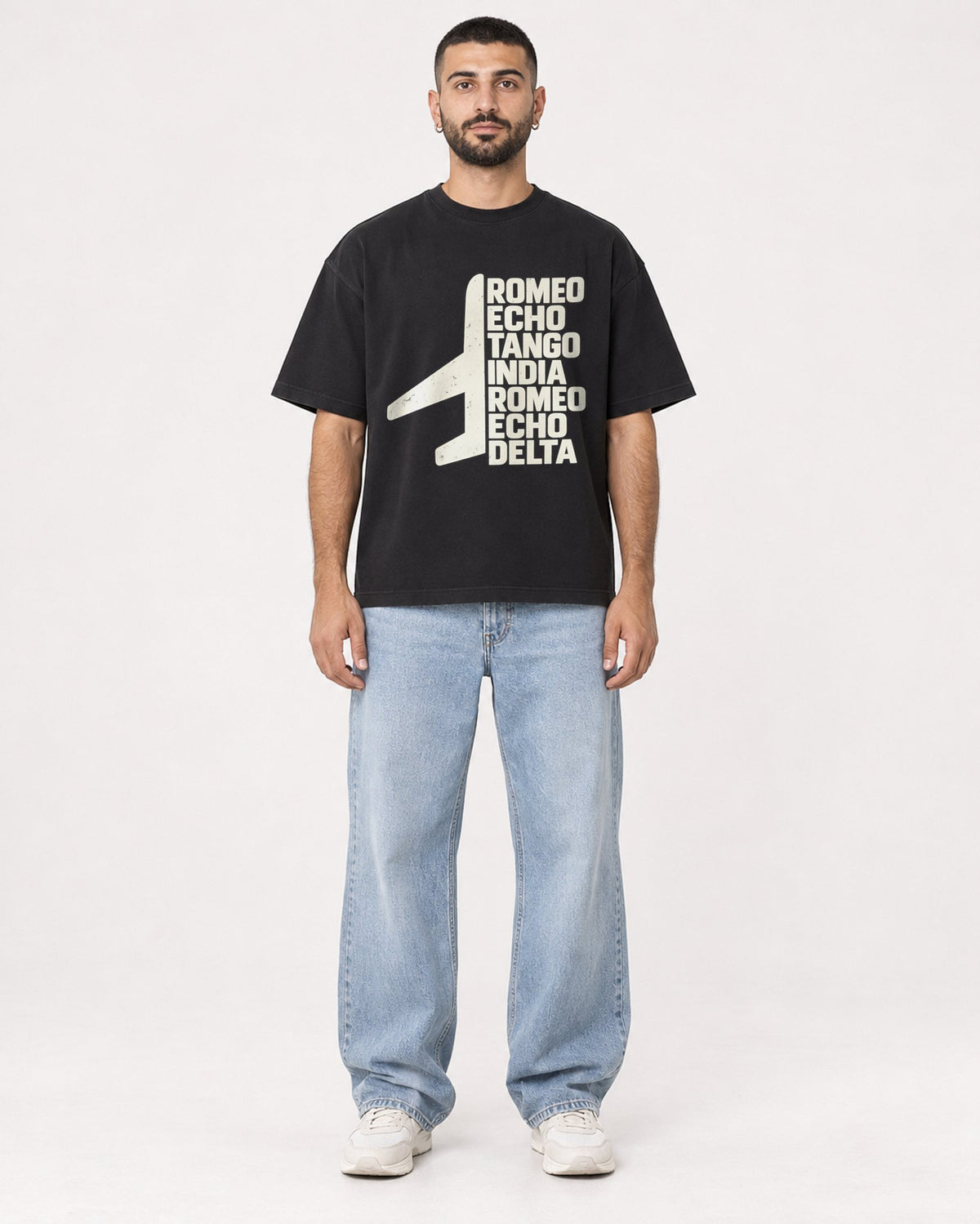 Mockup Boxy Heavyweight Tee Black male full-body 37