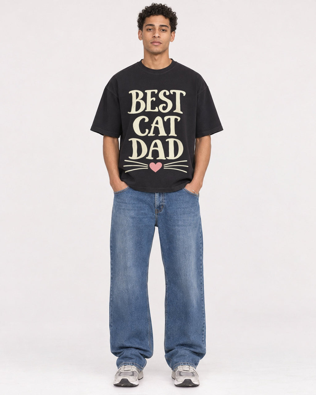 Mockup Boxy Heavyweight Tee Black male full-body 10