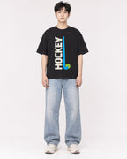 Mockup Boxy Heavyweight Tee Black male full-body 01