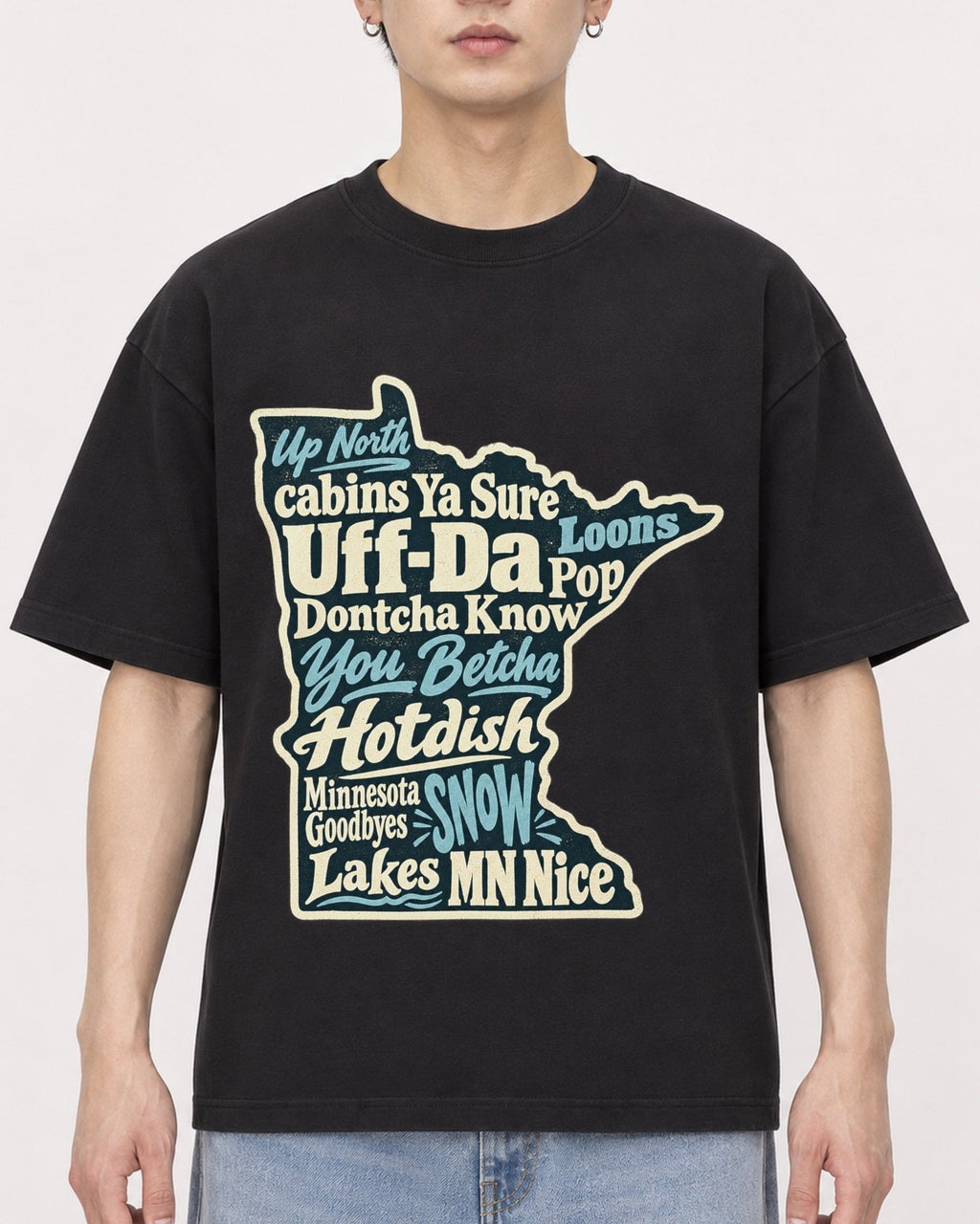 Mockup Boxy Heavyweight Tee Black male close-up 01