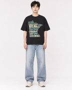 Mockup Boxy Heavyweight Tee Black male full-body 01