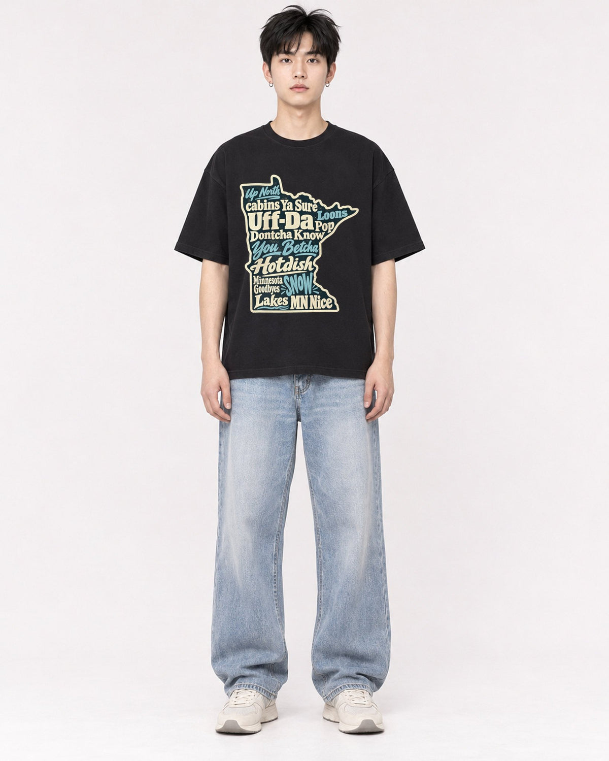 Mockup Boxy Heavyweight Tee Black male full-body 01