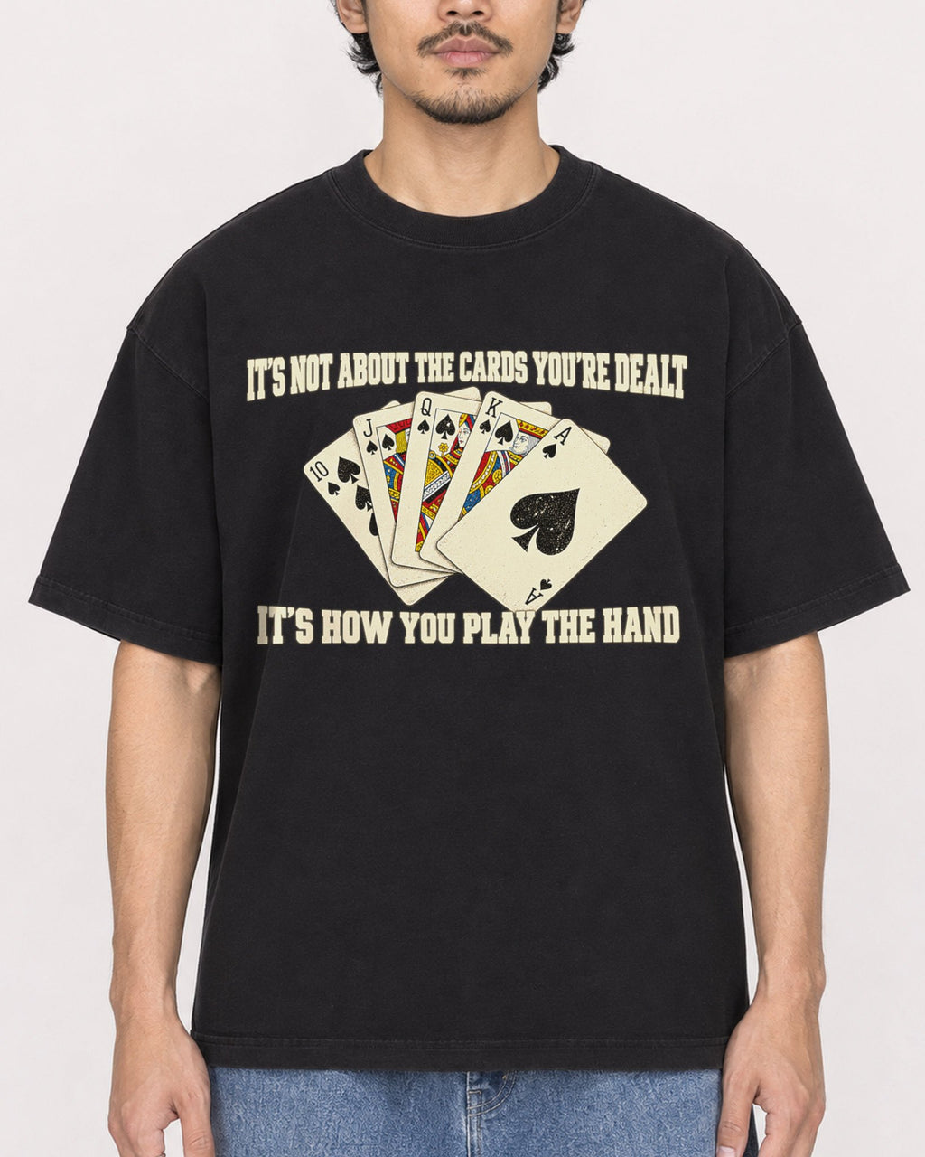 Mockup Boxy Heavyweight Tee Black male close-up 02