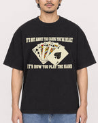Mockup Boxy Heavyweight Tee Black male close-up 02