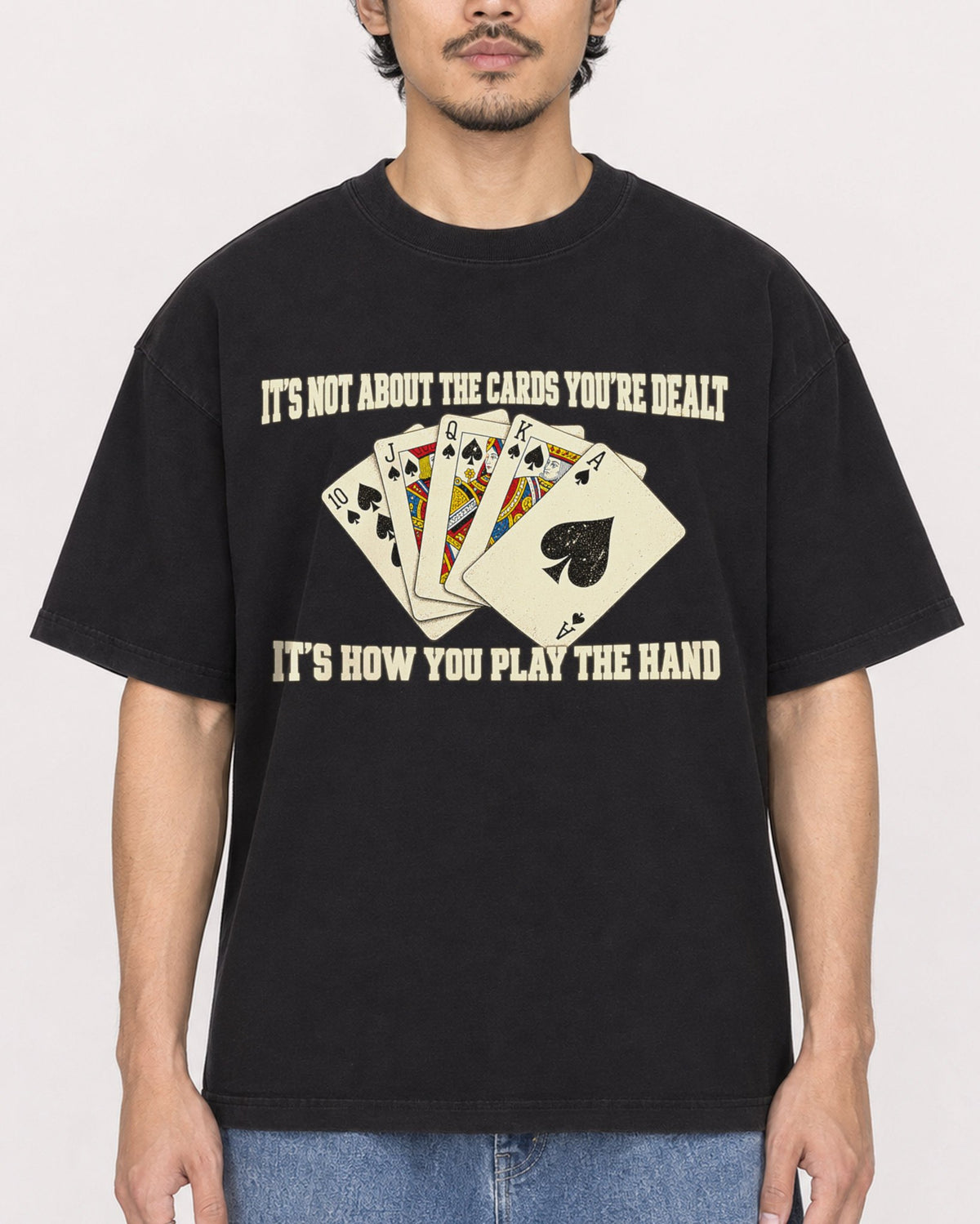 Mockup Boxy Heavyweight Tee Black male close-up 02