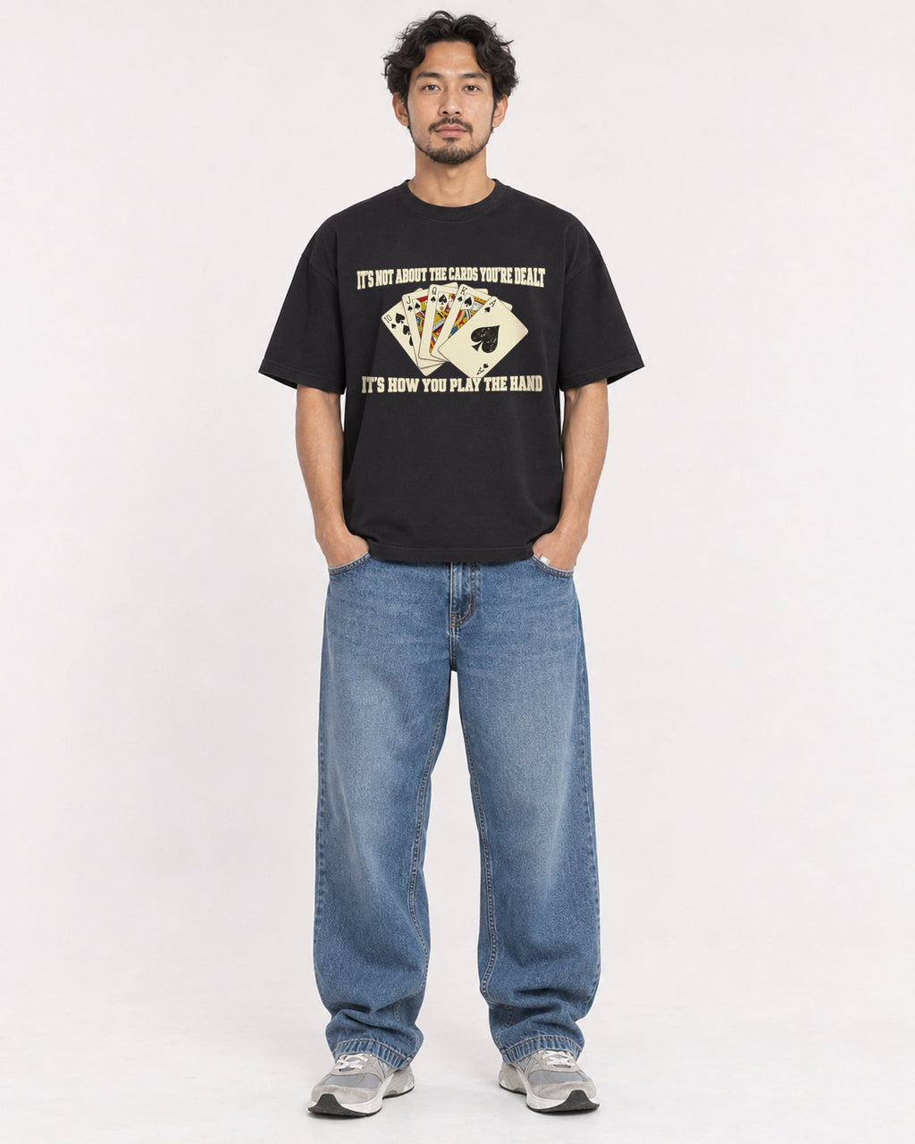 Mockup Boxy Heavyweight Tee Black male full-body 02