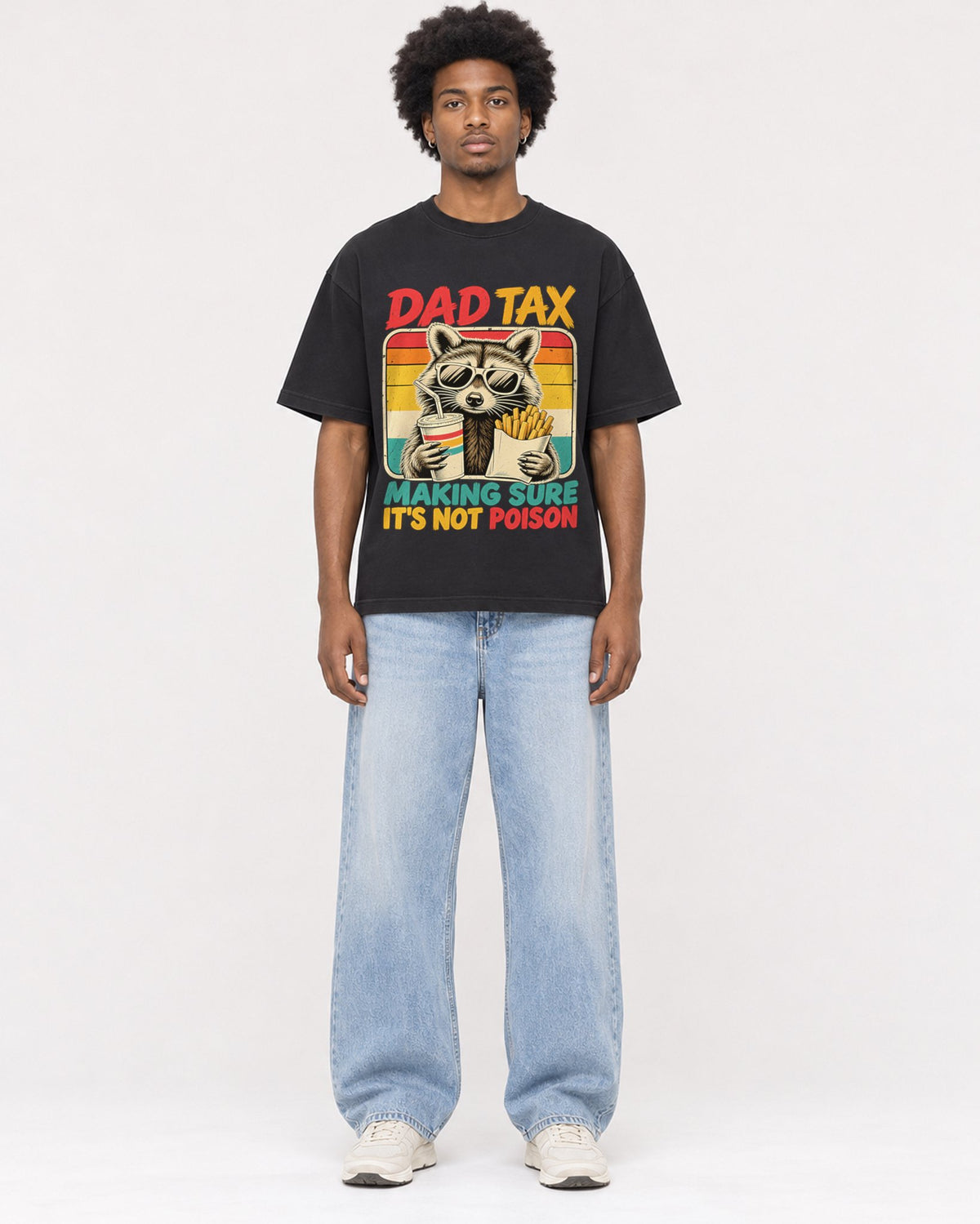 Mockup Boxy Heavyweight Tee Black male full-body 45