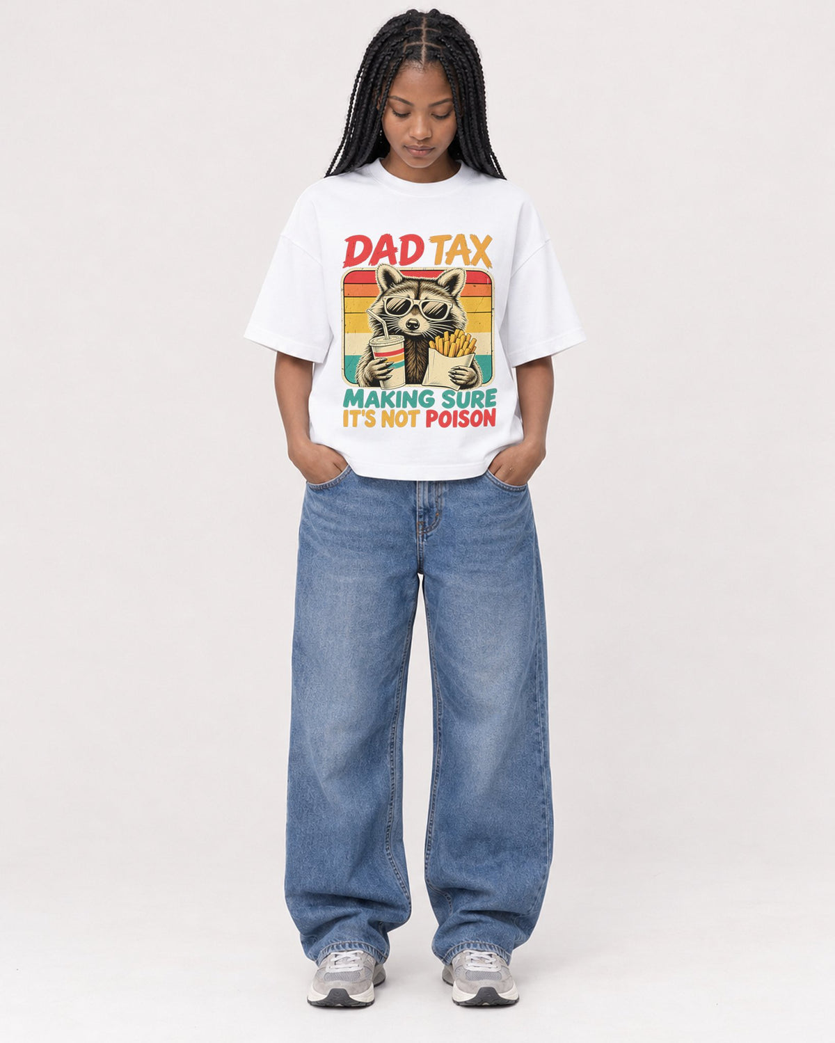 Mockup Boxy Heavyweight Tee White female full-body 45