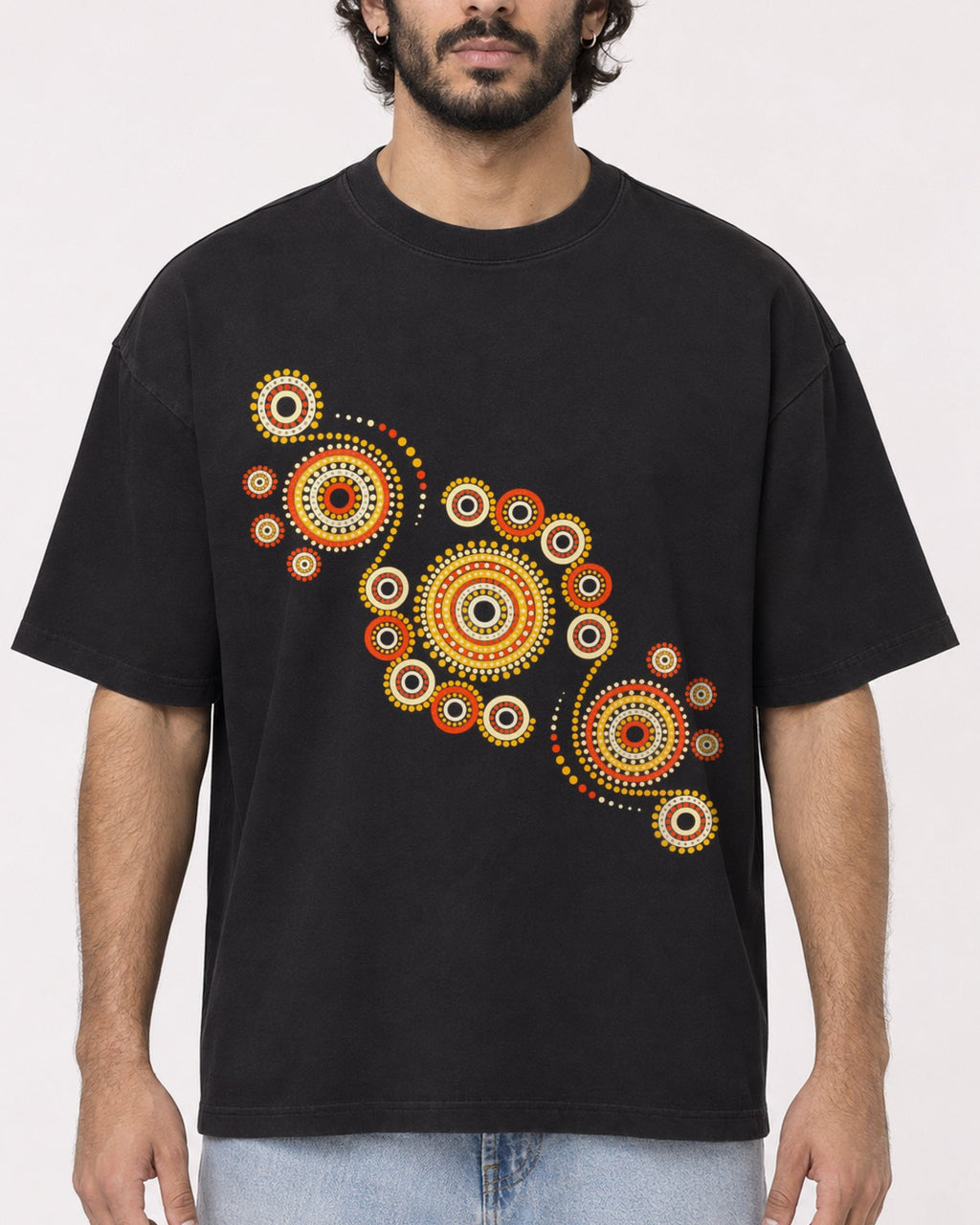 Mockup Boxy Heavyweight Tee Black male close-up 17