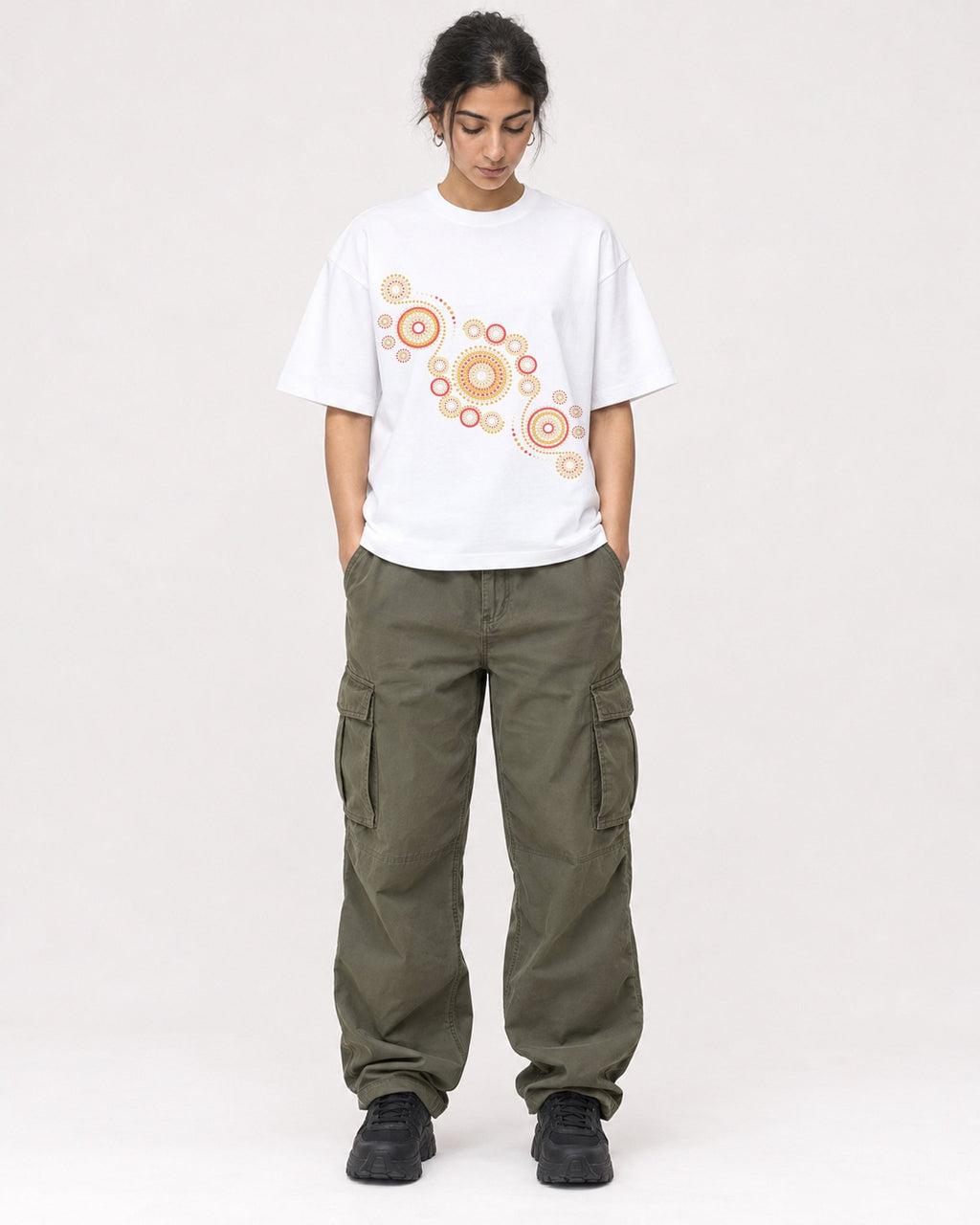 Mockup Boxy Heavyweight Tee White female full-body 17